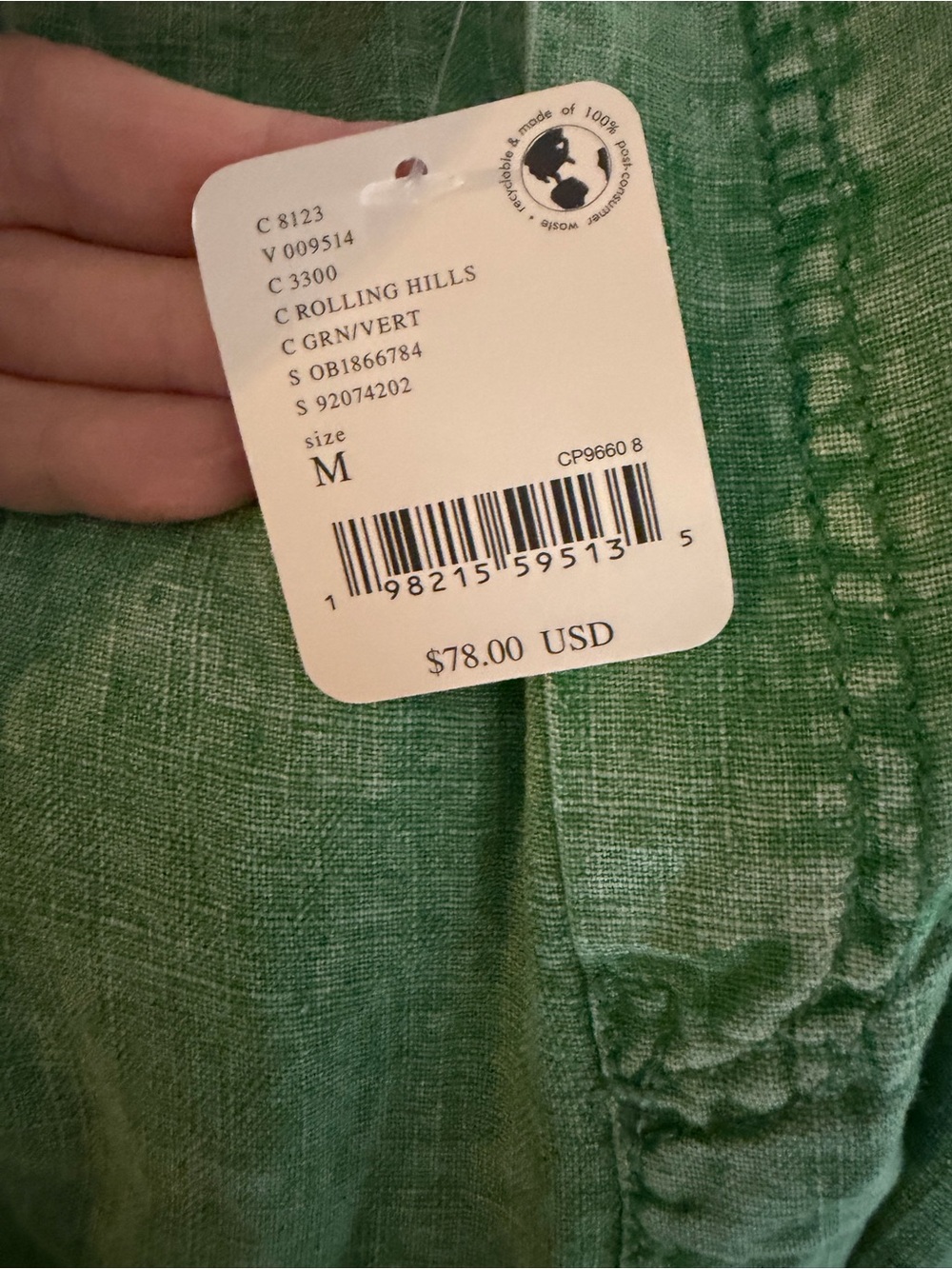 Free People Rolling Hills Green Linen Blend Pull-On Pants NWT Medium - Picture 6 of 6